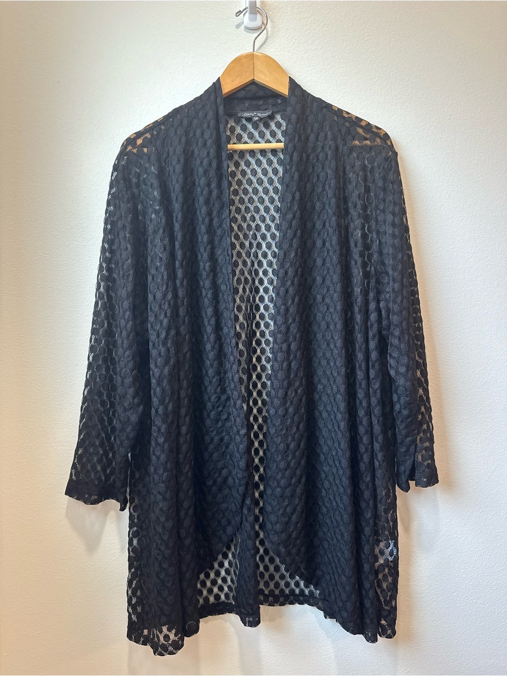Slinky Brand Black Open-Front Pointelle Cardigan Size 3X Made in USA Plus Size